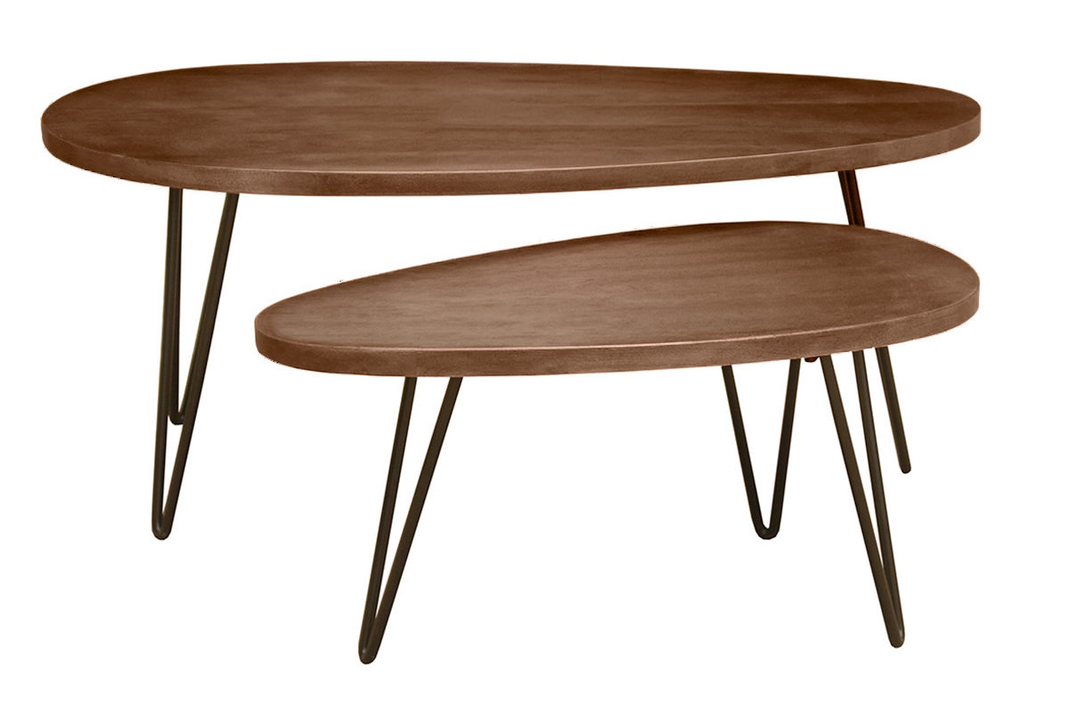 Mesas auxiliares nido madera oscura de mango macizo y metal negro (juego de 2) VIBES