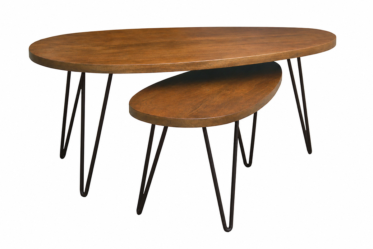 Mesas auxiliares nido madera oscura de mango macizo y metal negro (juego de 2) VIBES