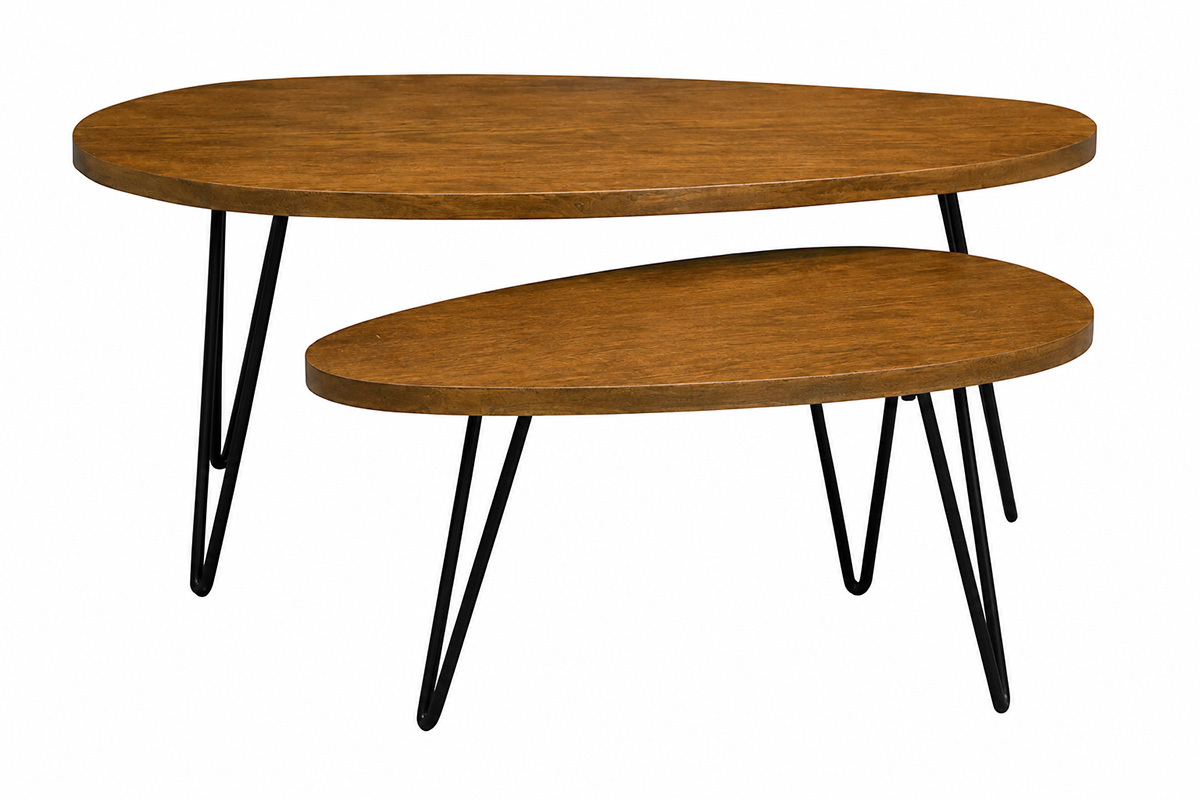 Mesas auxiliares nido madera oscura de mango macizo y metal negro (juego de 2) VIBES