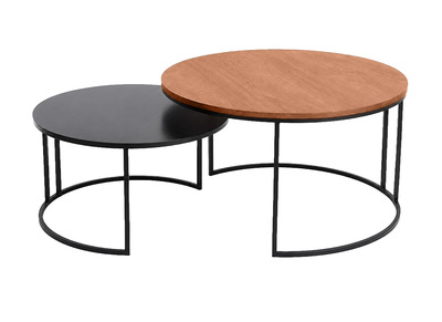 Mesas bajas nido redondas de madera de mango maciza te&ntilde;ida y metal negro (juego de 2) TAHL