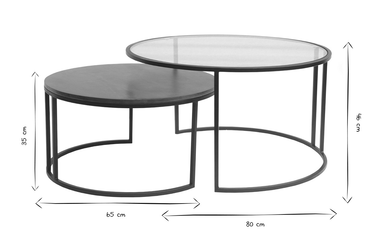 Dimensiones de las mesas de centro nido redondas en blanco y negro, de 65 cm y 80 cm de di�metro