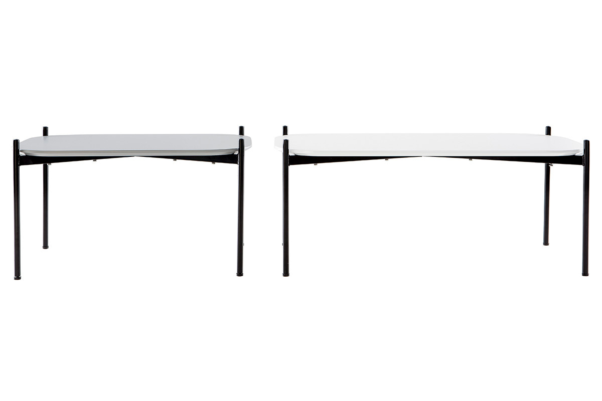 Mesas de centro 100 y 75 cm blanco/gris patas metal - lote de 2 SEGA