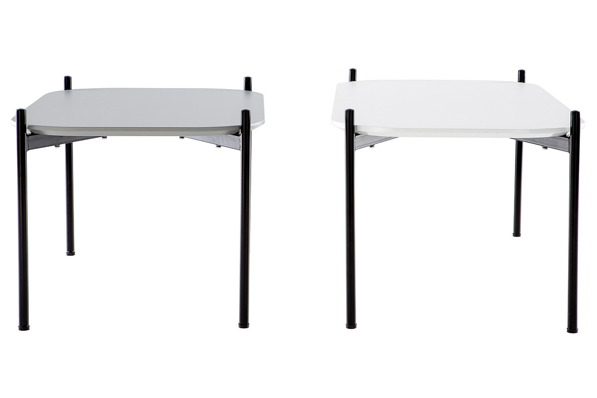 Mesas de centro 100 y 75 cm blanco/gris patas metal - lote de 2 SEGA