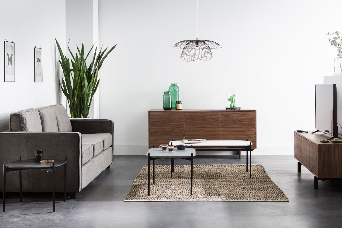 Mesas de centro 100 y 75 cm blanco/gris patas metal - lote de 2 SEGA