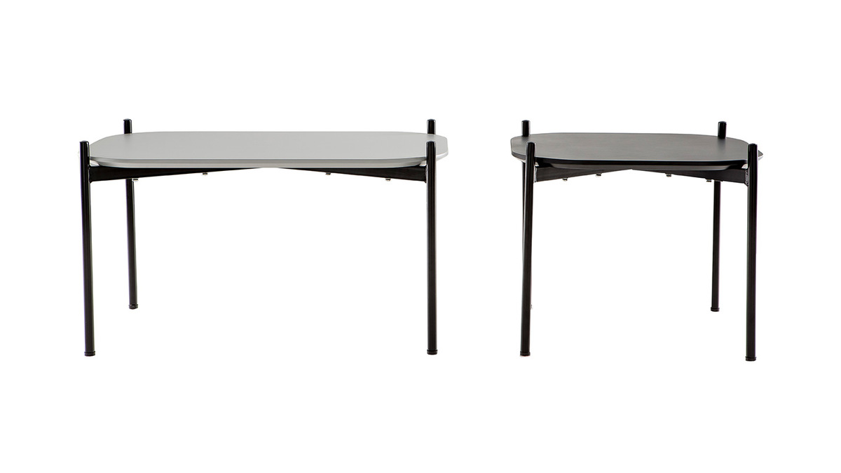 Mesas de centro 75 y 50 cm gris/negro patas metal - lote de 2 SEGA