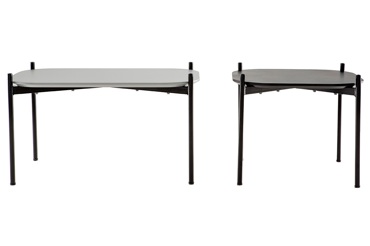 Mesas de centro 75 y 50 cm gris/negro patas metal - lote de 2 SEGA