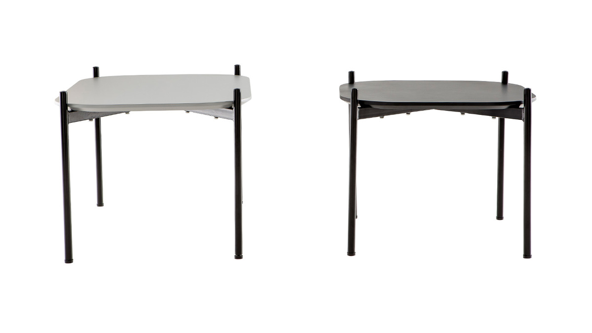 Mesas de centro 75 y 50 cm gris/negro patas metal - lote de 2 SEGA