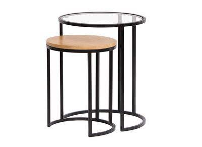 Mesas nido auxiliares de cristal templado y madera de mango maciza TAHL