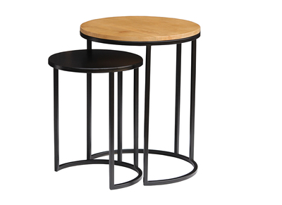 Mesas nido auxiliares de madera de mango maciza y metal negro TAHL