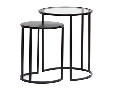Mesas nido auxiliares de metal negro y cristal templado TAHL