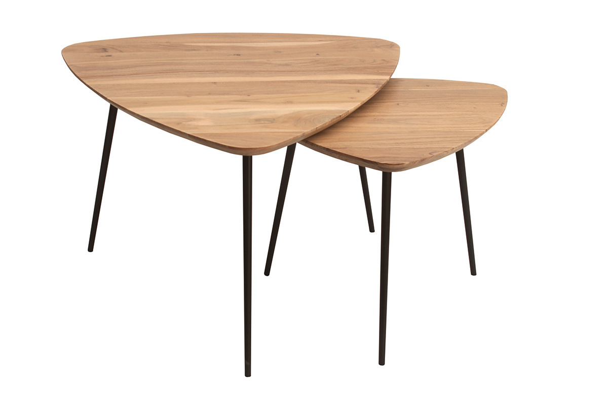 Mesas nido madera maciza y metal negro (juego de 2) STONES