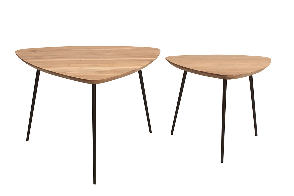 Mesas nido madera maciza y metal negro (juego de 2) STONES