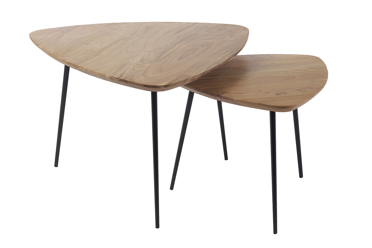 Mesas nido madera maciza y metal negro (juego de 2) STONES