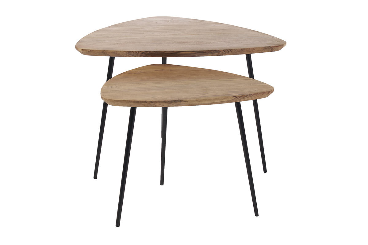 Mesas nido madera maciza y metal negro (juego de 2) STONES