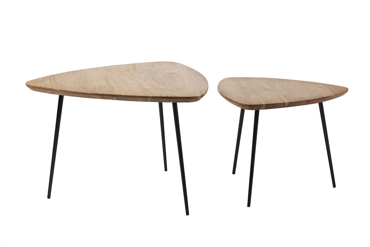 Mesas nido madera maciza y metal negro (juego de 2) STONES