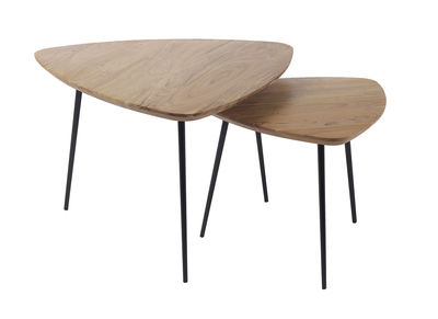 Mesas nido madera maciza y metal negro (juego de 2) STONES