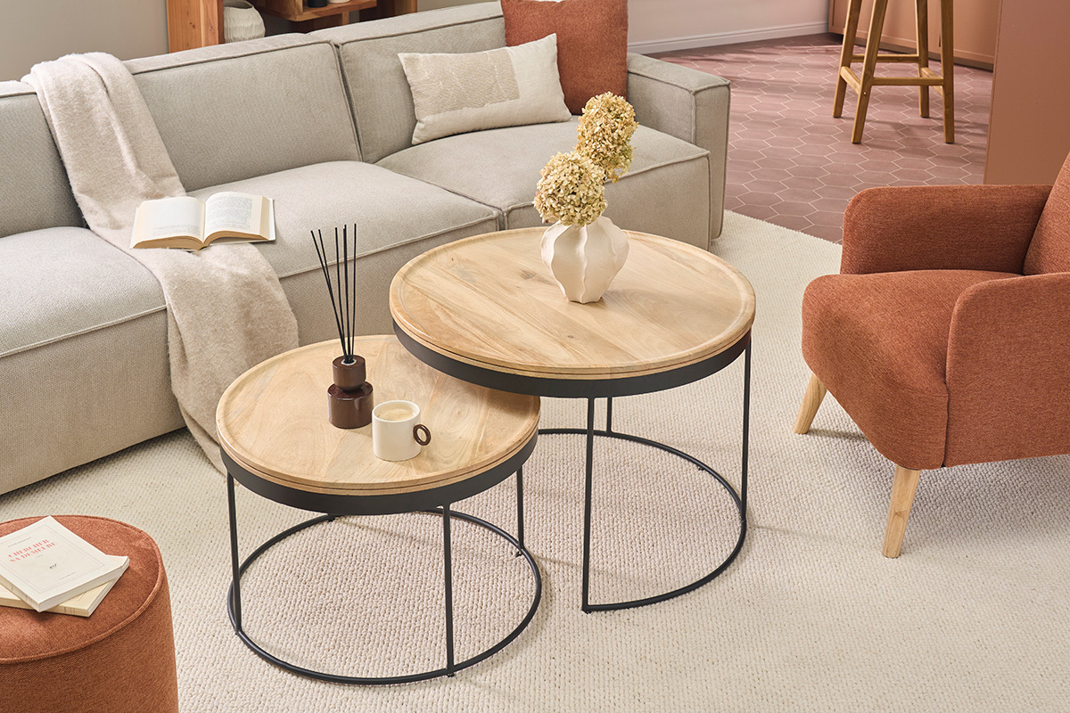 Mesas nido mango y metal LEDGE