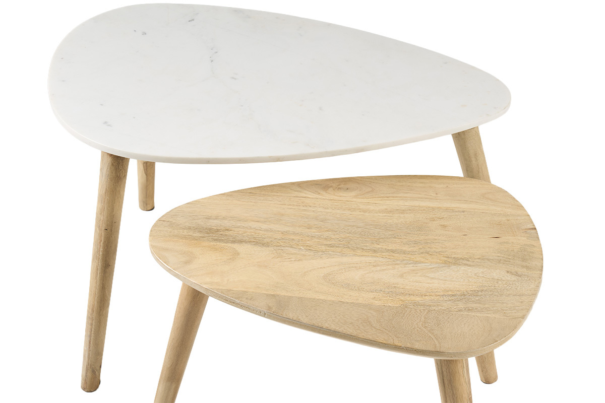 Mesas nido m�rmol blanco y mango (lote de 2) EVY