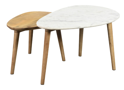 Mesas nido mármol blanco y mango (lote de 2) EVY