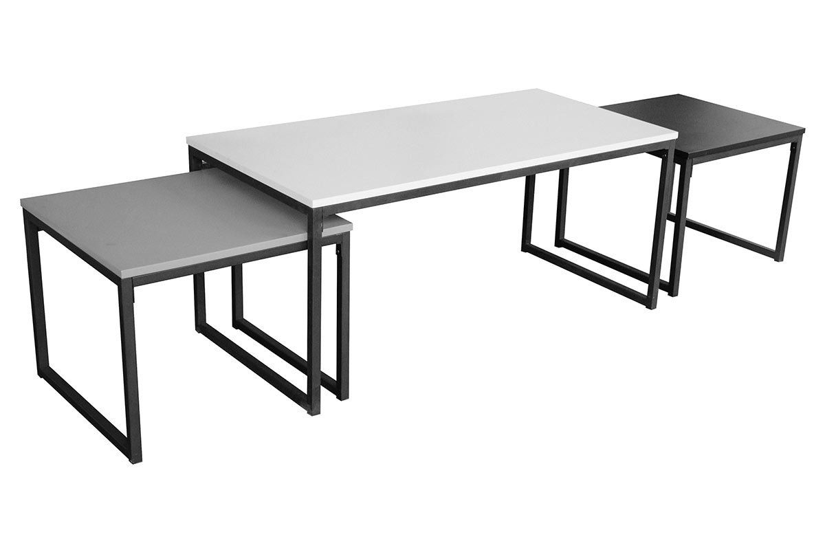 Mesas nido negro gris y blanco lacado con patas metal - lote de 3 TRIOZ