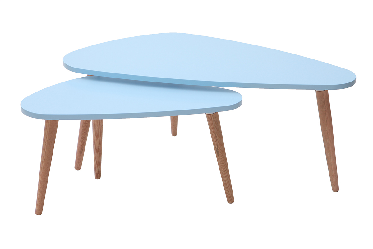 Mesas nido nrdicas azul claro y madera clara (lote de 2) ARTIK