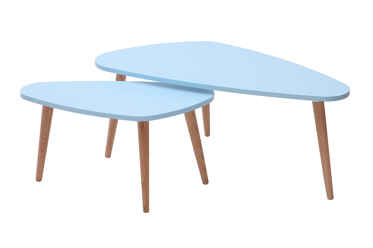 Mesas nido nrdicas azul claro y madera clara (lote de 2) ARTIK
