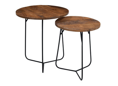 Mesas nido redondas en acacia y metal AQUILA