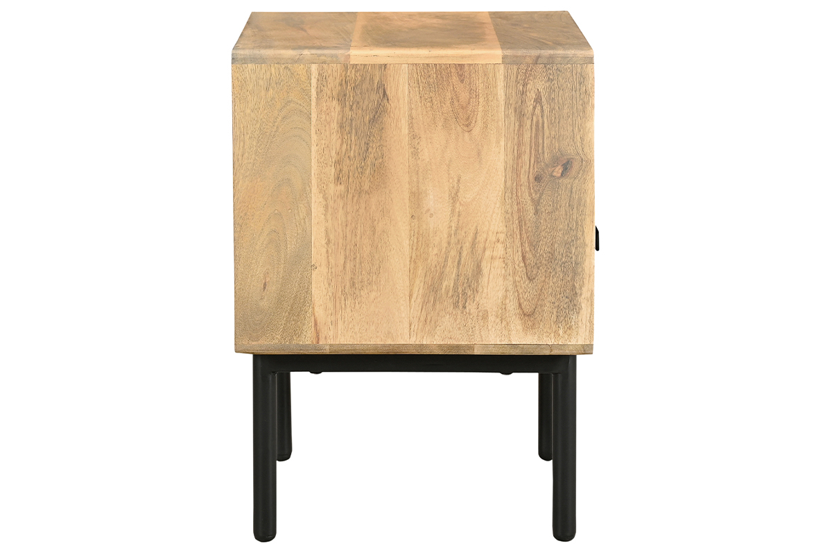 Mesilla con almacenaje de madera clara de mango macizo y metal negro 40 cm MORISSON