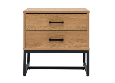 Mesilla de noche con espacio de almacenaje y 2 cajones acabado roble claro y metal negro LOVATO