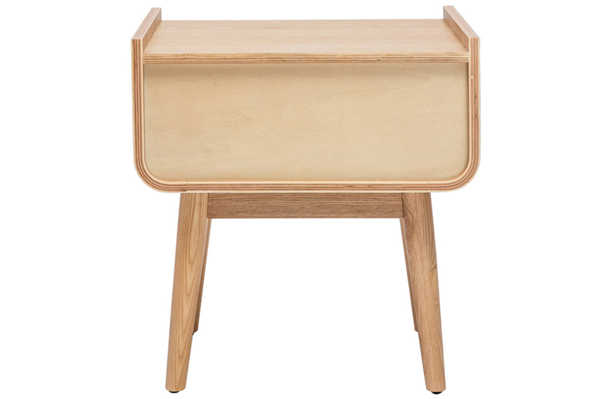Mesilla de noche de madera maciza clara y ratn con cajn 50 cm ATHNE