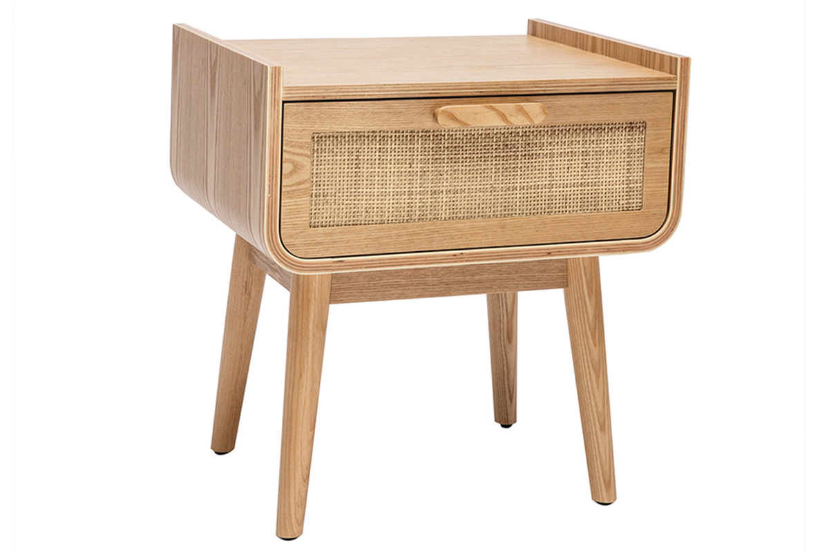 Mesilla de noche de madera maciza clara y ratn con cajn 50 cm ATHNE