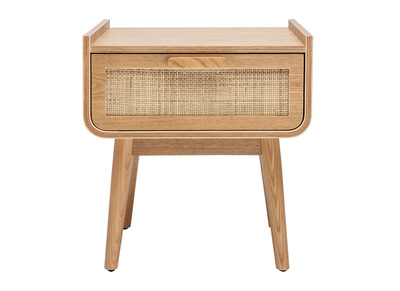 Mesilla de noche de madera maciza clara y ratán con cajón ATHÈNE