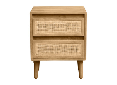 Mesilla de noche de madera maciza de mango y caña de ratán con 2 cajones ACANGE