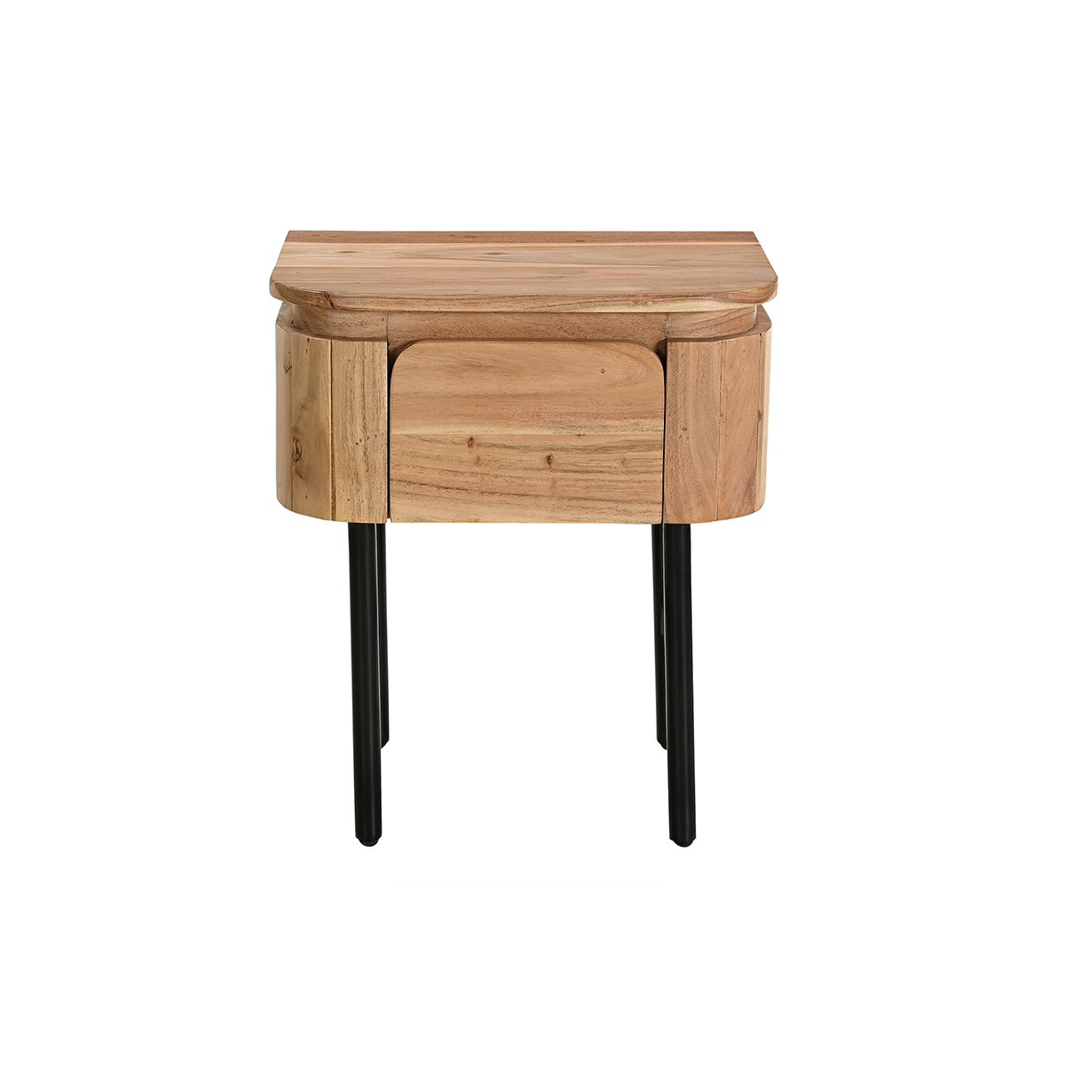 Mesilla de noche de madera maciza y metal negro con cajón 45 cm NAPOLI