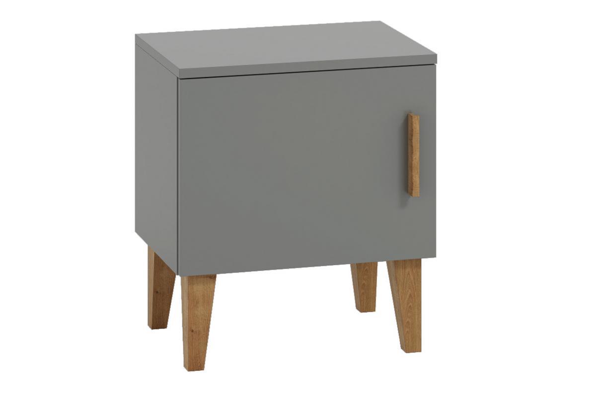 Mesilla de noche infantil gris con patas de roble ELIAS