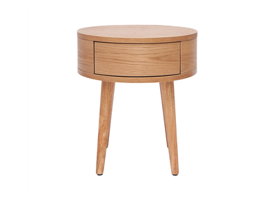 Mesilla de noche redonda de madera clara con cajón JUDITH