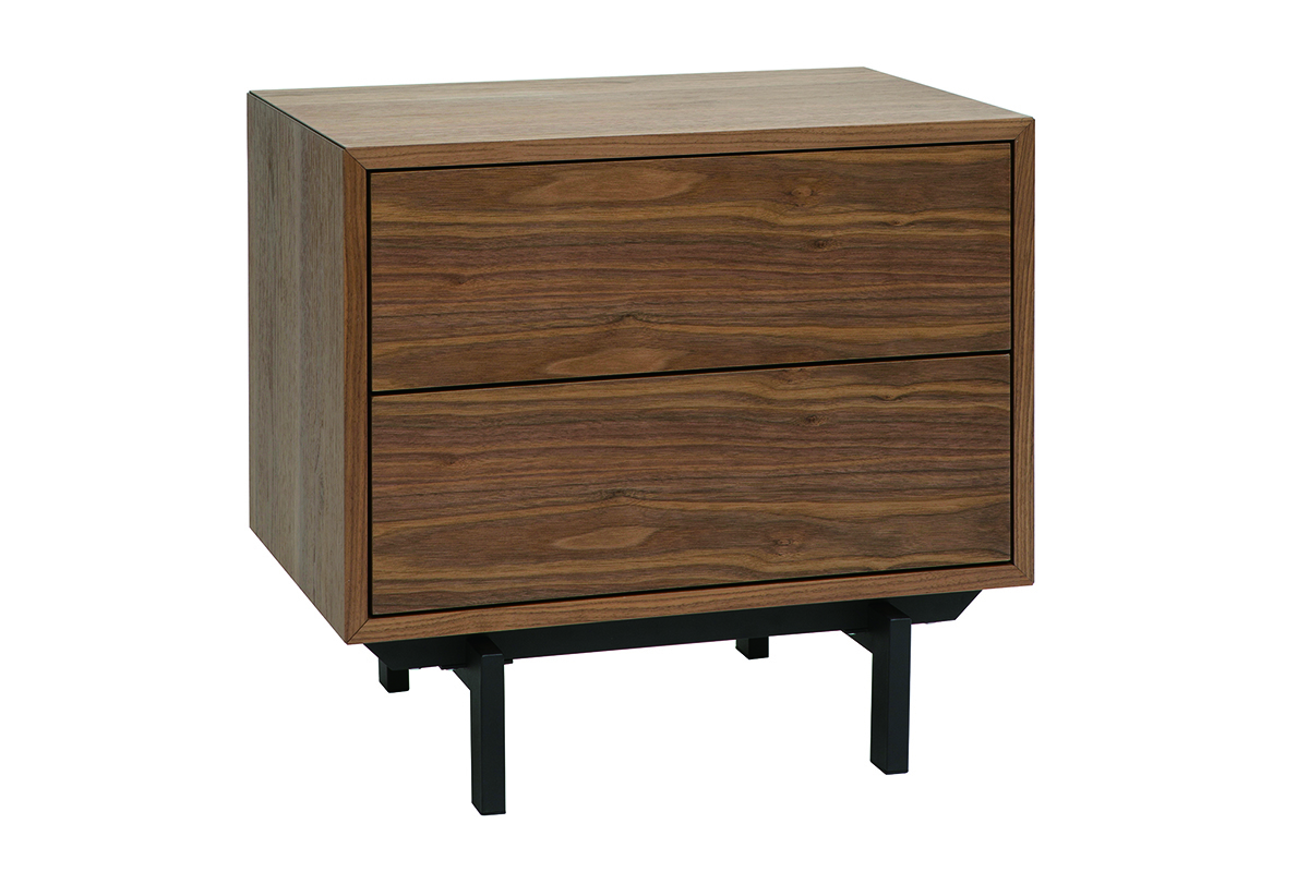 Mesilla de noche vintage de nogal y metal MANNY