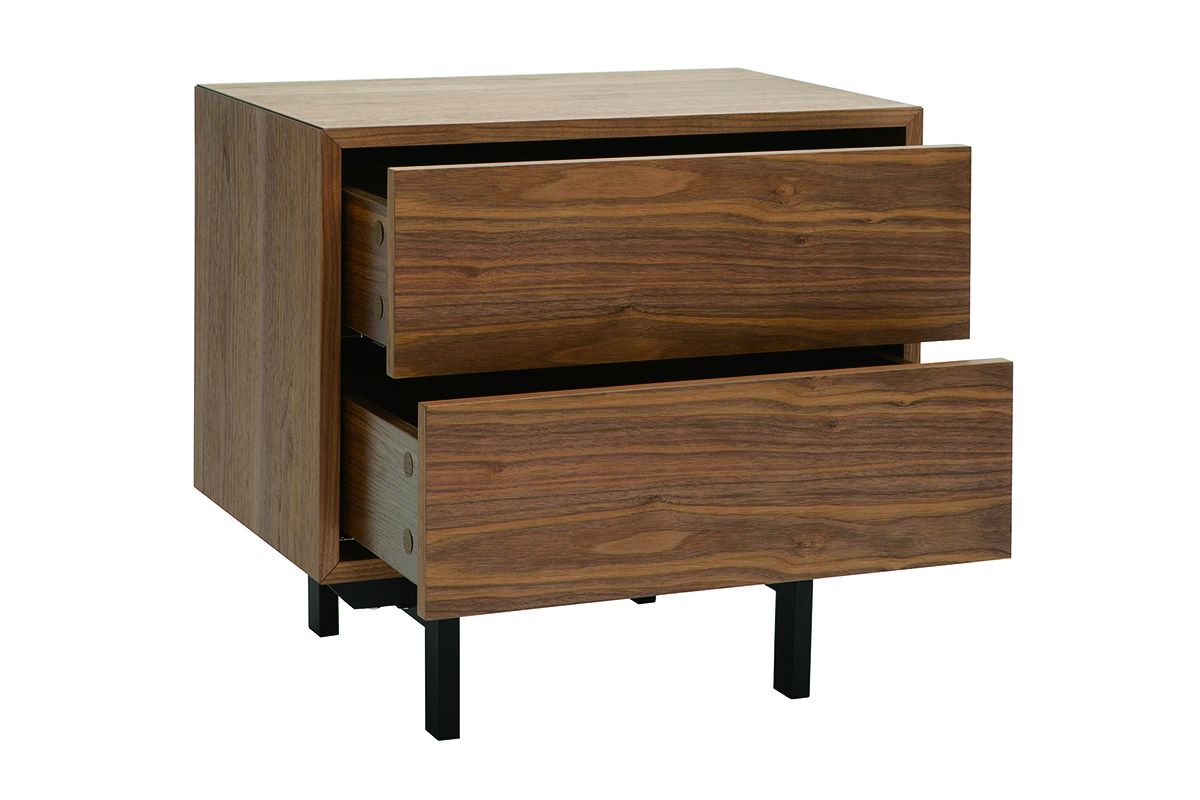 Mesilla de noche vintage de nogal y metal MANNY