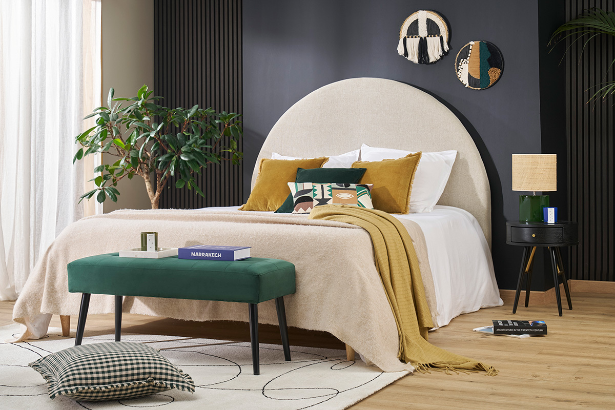 Mesilla de noche vintage redonda de madera y metal negro con detalles dorados KORAL