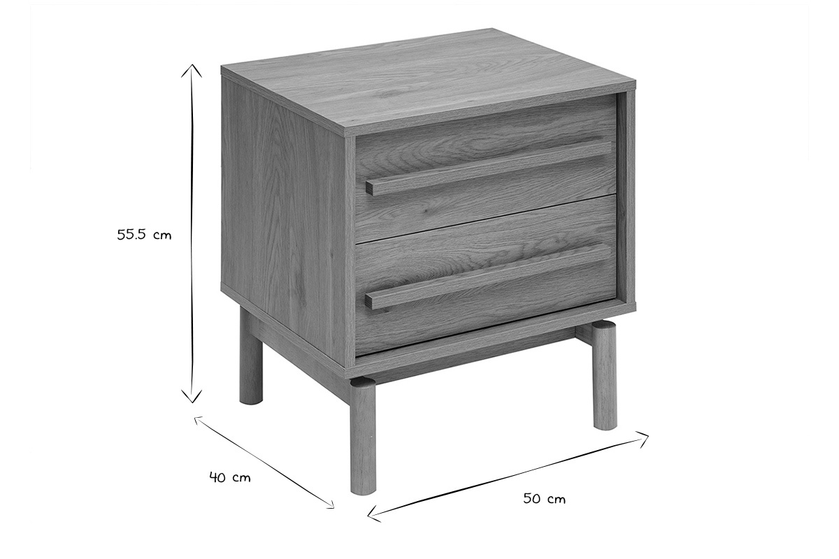 Dimensiones de la mesita de noche YSEULT An50 x Pr40 x Al55.5 cm en negro y blanco