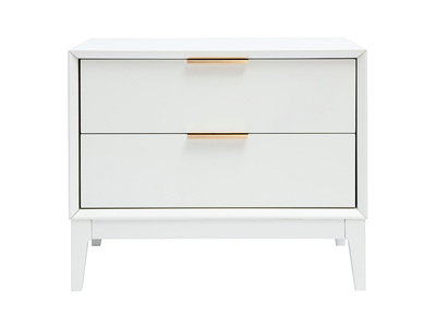 Mesita de noche blanca mate y metal dorado con almacenamiento GIANA