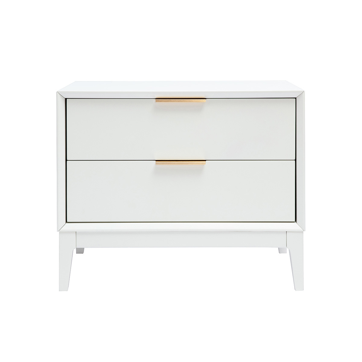 Mesita de noche blanca mate y metal dorado con almacenamiento L60 cm GIANA