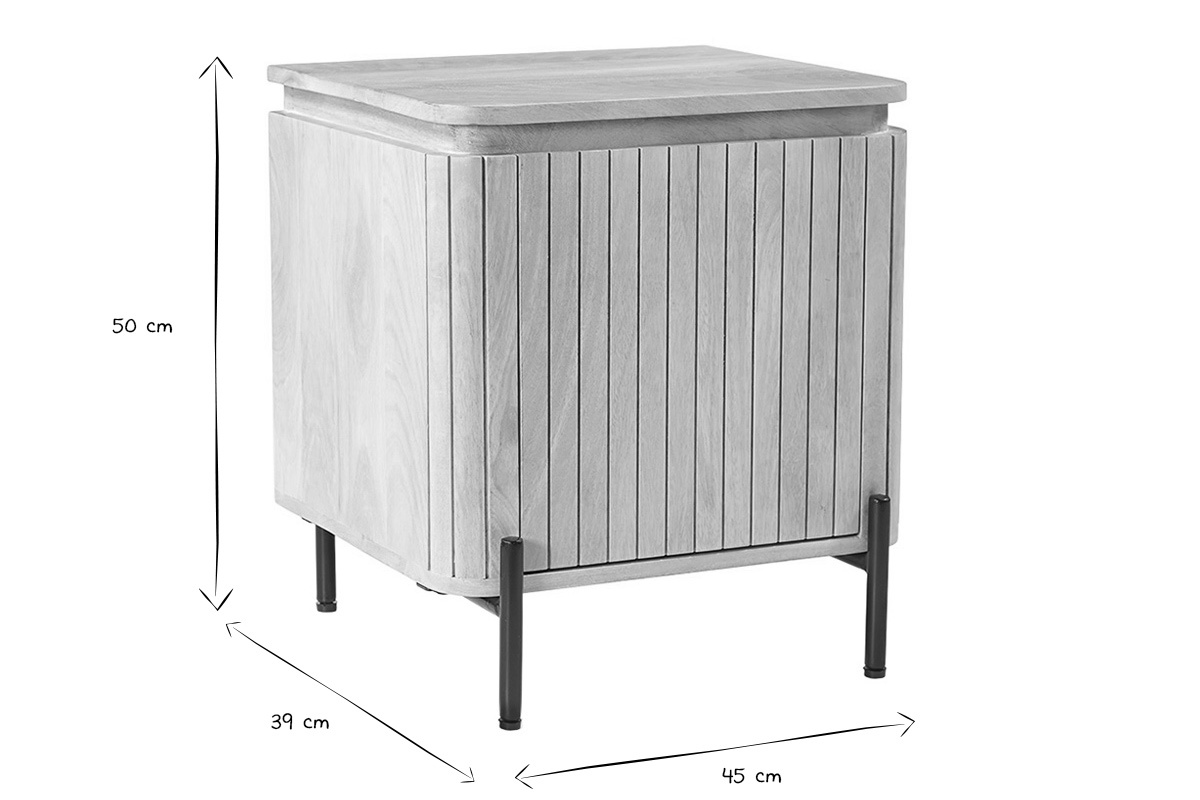 Mesita de noche MERIDA en negro y blanco con dimensiones: H50 cm, P39 cm, L45 cm.