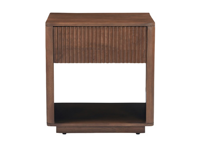 Mesita de noche con caj&oacute;n de madera maciza de mango oscuro ALDA