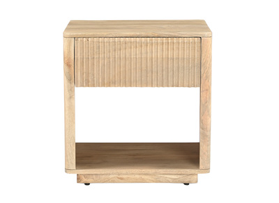 Mesita de noche con caj&oacute;n en madera clara de mango maciza ALDA