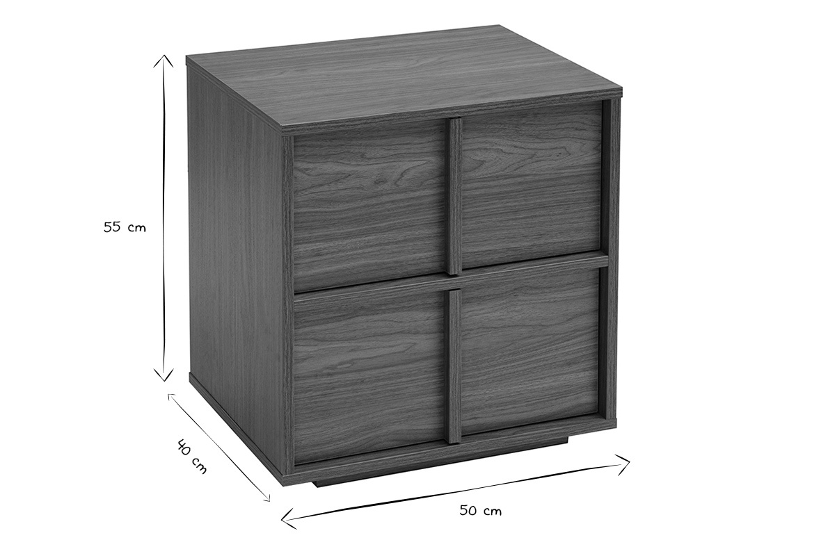 Dimensiones de la mesita de noche 50x40x55 cm en negro y blanco con dos cajones
