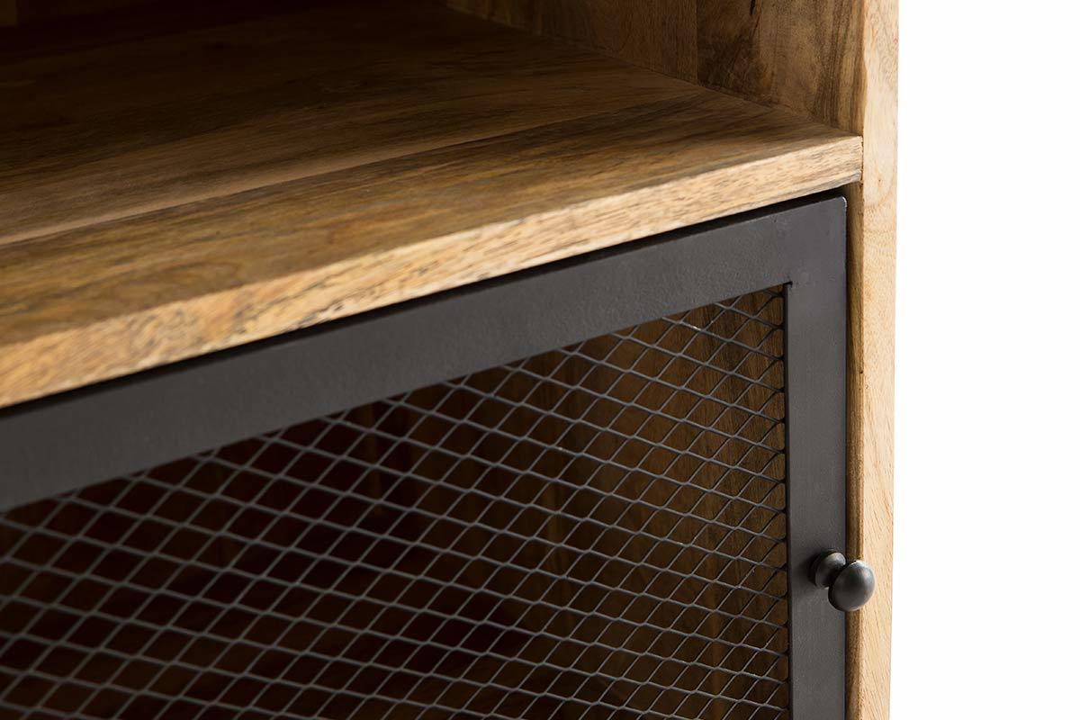 Mesita de noche en madera de mango y metal perforado RACK