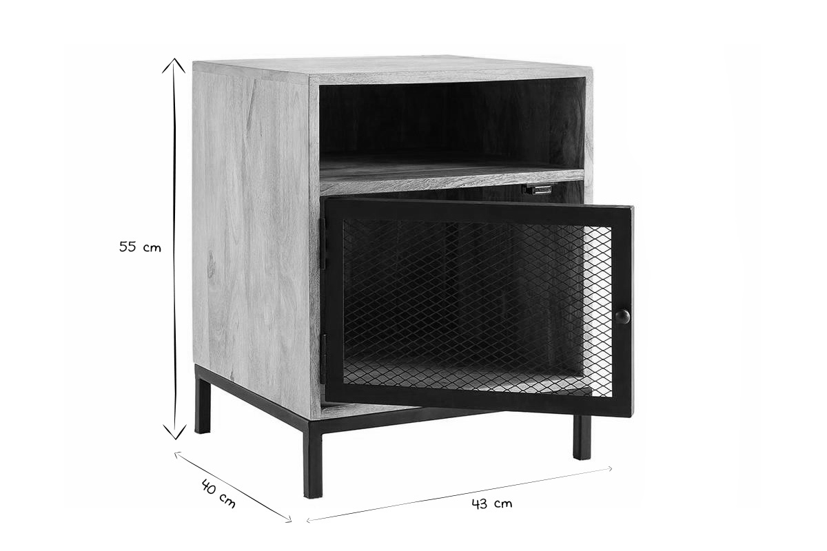 Mesita de noche en madera de mango y metal perforado RACK