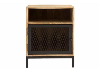 Mesita de noche en madera de mango y metal perforado RACK - Mesita de noche en madera de mango y metal perforado RACK