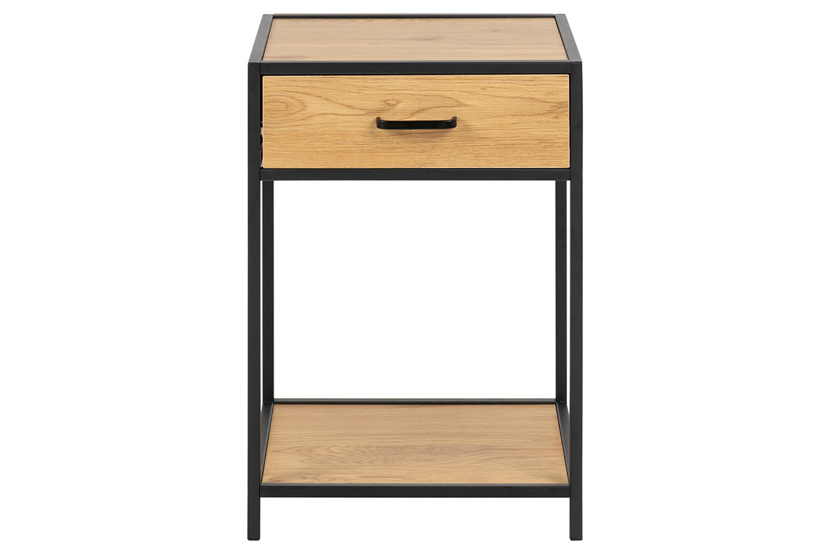 Mesita de noche industrial madera y metal negro TRESCA